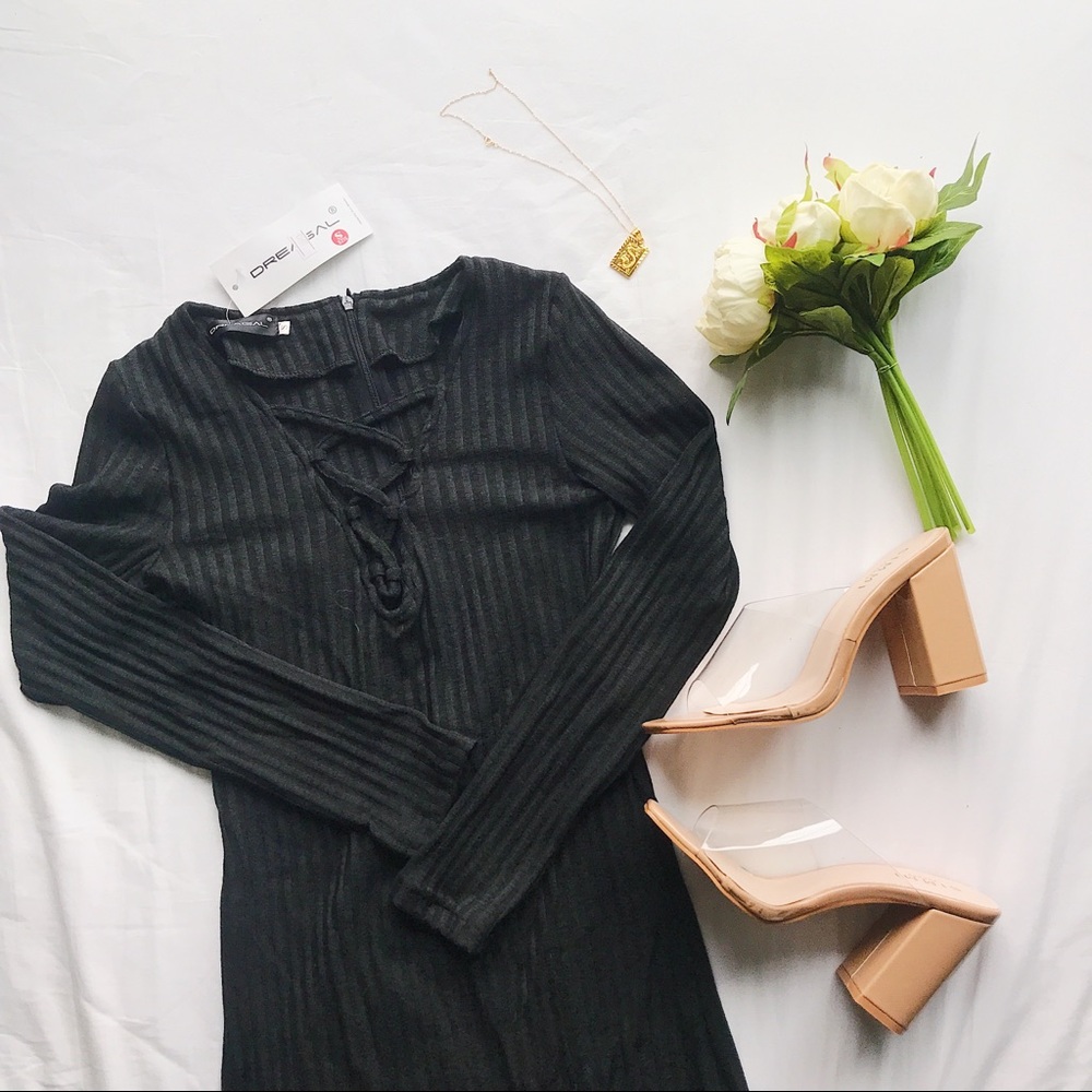 Black Cross Front Bodycon Dress